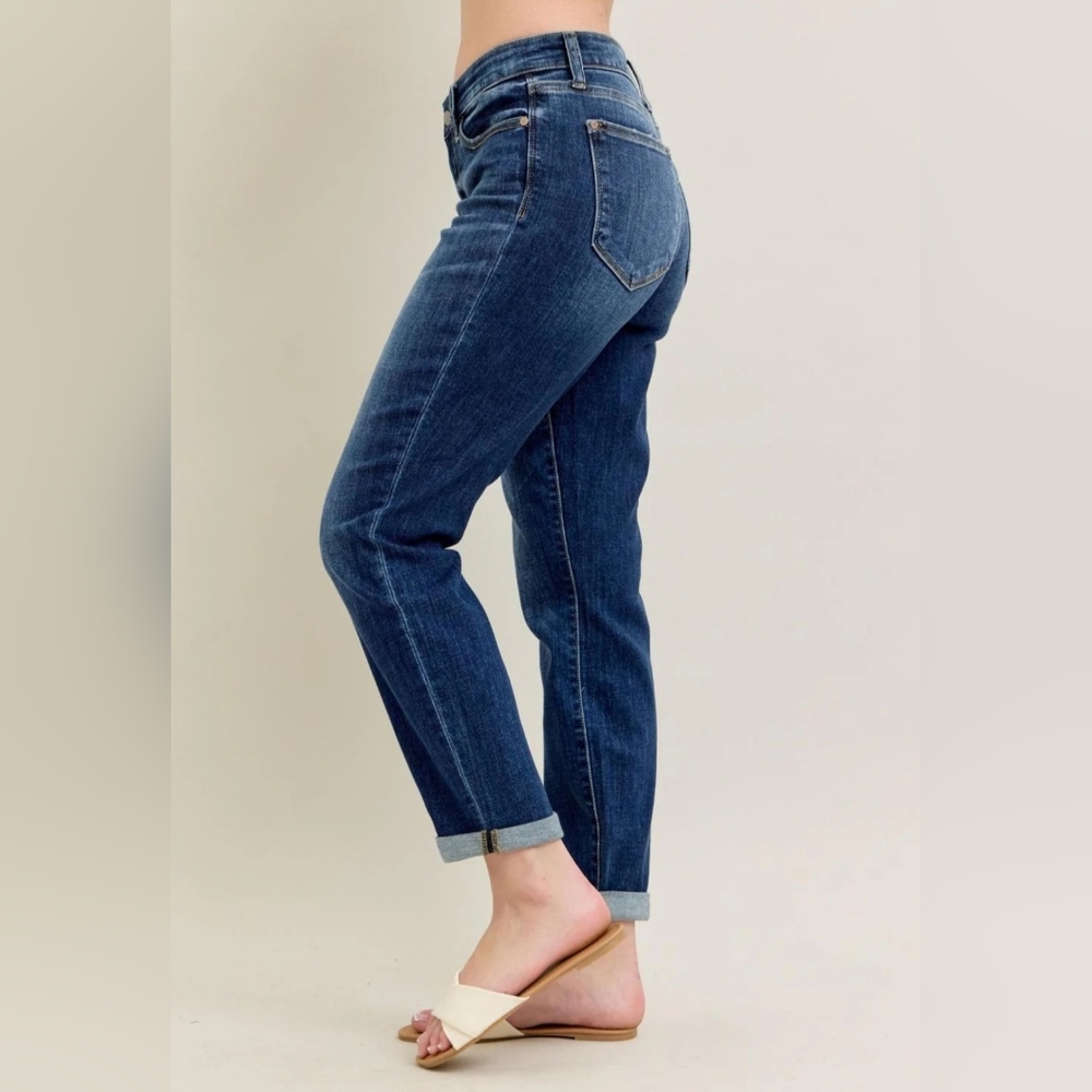 Judy Blue Mid Rise Dark Wash Slim Fit Denim Jeans Cuffed 7/28 NWT - Picture 6 of 12